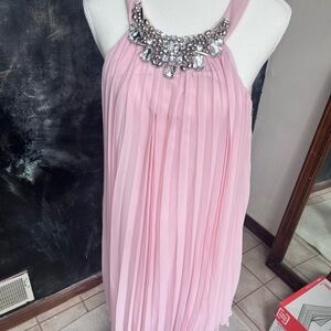 Pink Pleated Dress with Jewel Embellishment